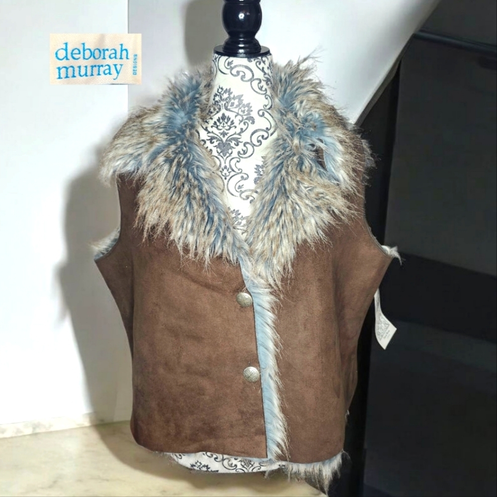 🆕️ DEBORAH MURRAY Western Faux Fur Vest - XLarge